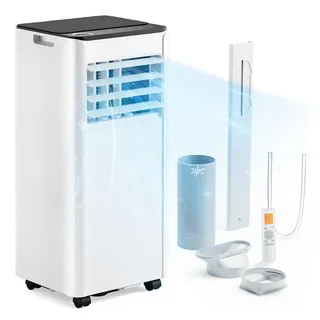 EUHOMY Climatiseur mobile 9000 BTU 2,6 kW (avec télécommande), climatiseur portable quatre en un, fonctionnement silencieux, écran LED, surface couverte 25 m², minuterie 24 heures