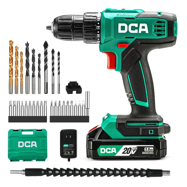DCA Perceuse-Visseuse Sans Fil 20V, 40 Nm, Mandrin 10 mm, Batterie 2,0 Ah