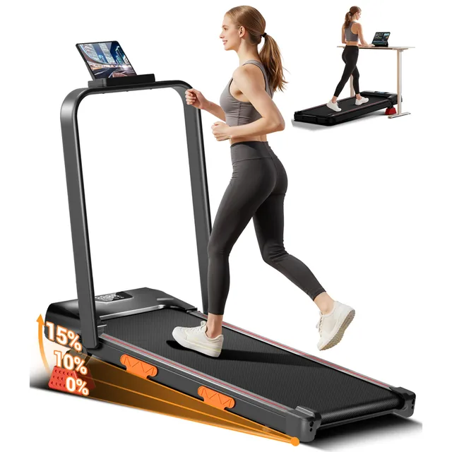 UMAY Tapis de Course Pliable Inclinable 10KM/H, Tapis de Marche Pliable Inclinable avec Moteur Silencieux Amélioré de 2.5HP, Charge Max 136KG, pour la Maison