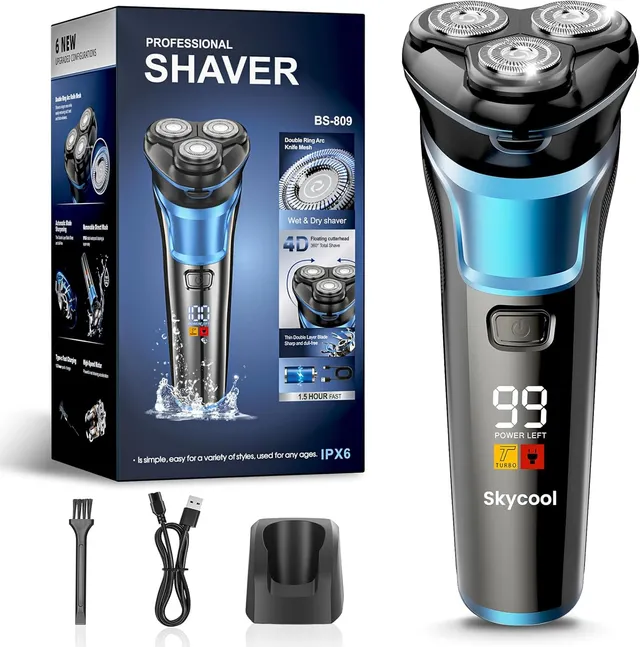 Skycool Men's Electric Shaver, Rechargeable Wireless Men's Beard Trimmer