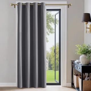 PONY DANCE Rideau Occultant - Décoration de Porte Fenêtre Intérieurs - Lot de 1 Panneaux Anti Chaleur Anti Froid avec Oeillets Isolation Lumineux, Largeur 132 x Hauteur 210cm, Gris