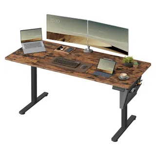 SONGMICS Bureau Électrique Réglable en Hauteur, 160 x 70 cm, Table Assis-Debout, Fonction Mémoire 4 Hauteurs, pour Bureau, Télétravail, Marron Rustique et Noir d'encre LSD136K01