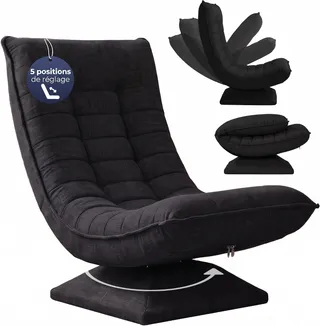 CASARIA Fauteuil Tout Confort pivotant 360 degrés Noir