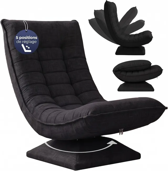 CASARIA Fauteuil Tout Confort pivotant 360 degrés Noir