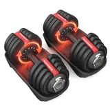SONGMICS Lot de 2 Haltères Réglables 12 en 1, Kit de Poids 1,5 à 18 kg, Gain de Place, Poignée Antidérapante, Plateaux de Rangement, Fitness et Musculation à domicile, Noir et Rouge SYL536R101