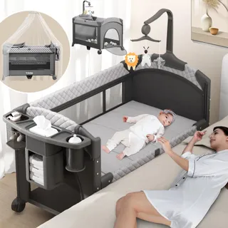 Trimigo-lit bébé Pliable,Réglables en Hauteur, Aucune Installation nécessaire,Jouets,Table à Langer, Super Forte Charge porteuse, Facile à Voyager, Moustiquaire，cododo Bebe,lit Bebe evolutif