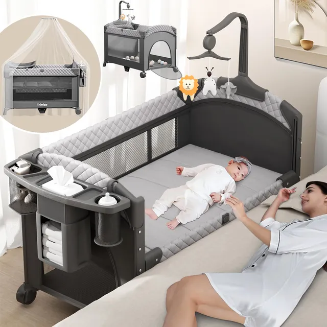 Trimigo-lit bébé Pliable,Réglables en Hauteur, Aucune Installation nécessaire,Jouets,Table à Langer, Super Forte Charge porteuse, Facile à Voyager, Moustiquaire,cododo Bebe,lit Bebe evolutif