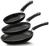 KICHLY Poêles antiadhésives - Ensemble de 3 poêles professionnelles pour plaques à induction - Ustensiles de cuisine antiadhésifs pour plaques à induction