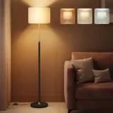 VASAGLE Lampadaire, Lampe sur Pied, Hauteur Réglable de 140 à 170 cm, Style Moderne, Interrupteur à Pied, Abat-Jour en Tissu, Douille E27, Doré et Noir LFL002B02