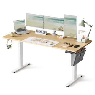 SONGMICS Bureau Électrique Réglable en Hauteur, 160 x 70 cm, Table Assis-Debout, Fonction Mémoire 4 Hauteurs, pour Bureau, Télétravail, Doré Chêne LSD136Y01