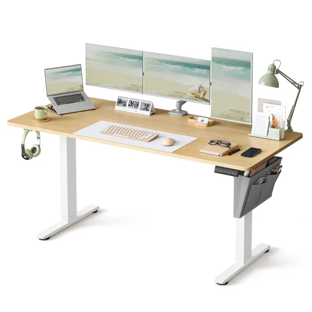 SONGMICS Bureau Électrique Réglable en Hauteur, 160 x 70 cm, Table Assis-Debout, Fonction Mémoire 4 Hauteurs, pour Bureau, Télétravail, Doré Chêne LSD136Y01