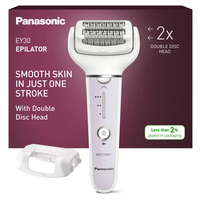Panasonic ES-EY30-V503 Épilateur Wet et Dry, Double Disque 60 Pinces, Tête Flexible Pivotante 90°, 3 Vitesses et LED, 30 Minutes d'Autonomie, sans Fil, Épilateur, Violet
