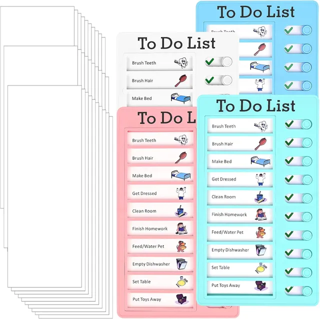 4 Pièces Tableau Routine Enfant, To Do List avec 30 Fiches Réutilisables