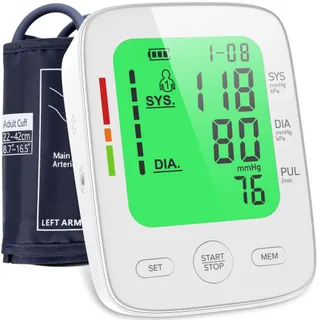 Viproud BP 120 Tensiomètre Bras Médical, Validé Clinique, pour Usage Maison, Grand Écran 3 Couleurs (9cm*12cm), Brassard Ajustable (22-42cm), 2 * 99 Enregistrements de Mémoire, Fréquence Cardiaque