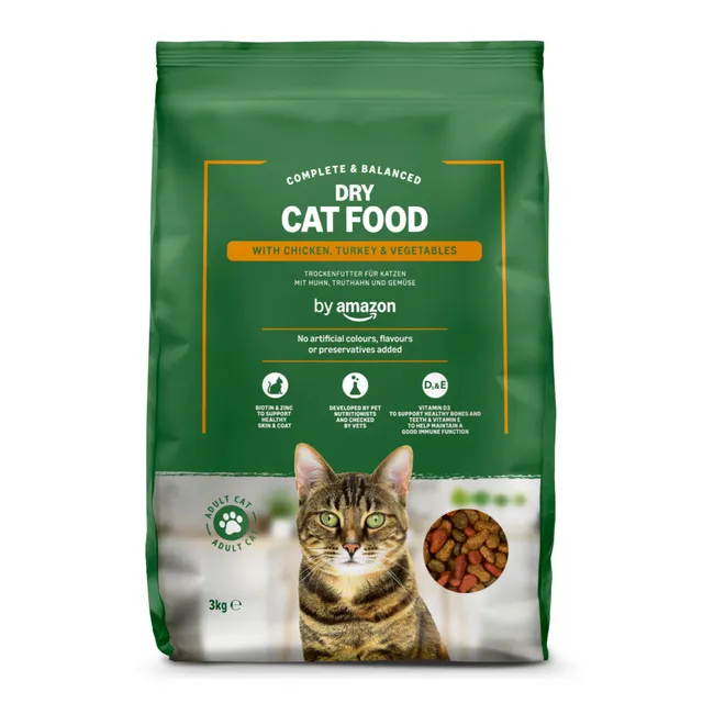 by Amazon - Croquettes complètes pour chats adultes au poulet, dinde et légumes, 3kg, lot de 1