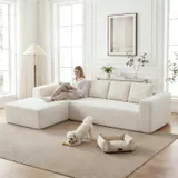 Yihomfy 261cm Canapé d'angle Convertible, Canape 3 Places en L, Compressible canapé modulable Cloud avec Assise Profonde, canape Dangle Convertible et Librement combinable pour Le Salon, Beige