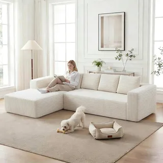 Yihomfy 261cm Canapé d'angle Convertible, Canape 3 Places en L, Compressible canapé modulable Cloud avec Assise Profonde, canape Dangle Convertible et Librement combinable pour Le Salon, Beige
