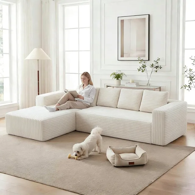 Yihomfy 261cm Canapé d'angle Convertible, Canape 3 Places en L, Compressible canapé modulable Cloud avec Assise Profonde, canape Dangle Convertible et Librement combinable pour Le Salon, Beige