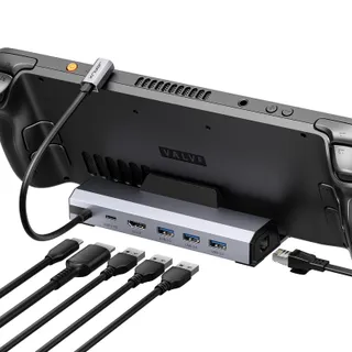 JSAUX 6 en 1 Docking Station Compatible avec Steam Deck/OLED/ROG Ally X/Legion Go S, Dock Steam Deck, Station d'accueil avec HDMI 2.1 4K@120Hz, Gigabit Ethernet, 3 Ports USB A 3.0 et USB C-HB0603