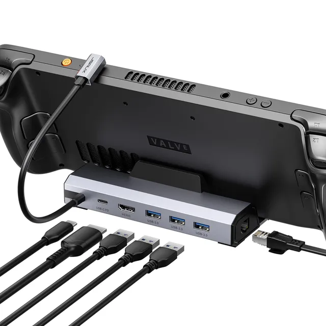 JSAUX 6 en 1 Docking Station Compatible avec Steam Deck/OLED/ROG Ally X/Legion Go S, Dock Steam Deck, Station d'accueil avec HDMI 2.1 4K@120Hz, Gigabit Ethernet, 3 Ports USB A 3.0 et USB C-HB0603