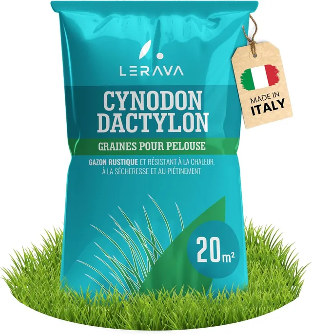 LERAVA Cynodon Dactylon (200 g) - 20 m² - Trem-resistant and drought resistant - Ideal for Mediterranean and coastal lawns - consumes up to 20% less water