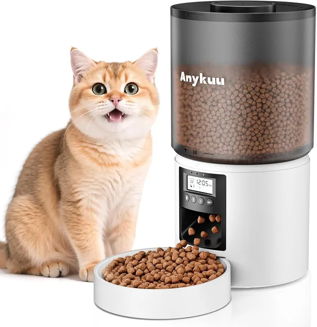Distributeur Croquettes Chat Automatique 4L Distributeur Croquettes Cha, Fonction Vocale 10s, 6 Repas par Jour, Minuterie Programmable Distributeur De Croquettes pour Chats et Petits Chiens