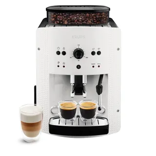 KRUPS Machine à café broyeur grain, 2 expresso simultanés, Nettoyage automatique, Buse vapeur Cappuccino, Essential blanche EA810570