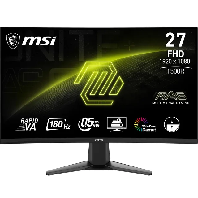 MSI MAG 27C6F écran Gaming incurvé FHD de 27" - Dalle Rapid VA 1920 x 1080 1500R, 180 Hz / 0,5ms (GtG, Min.), Adaptive-Sync - DP 1.2a, HDMI CEC