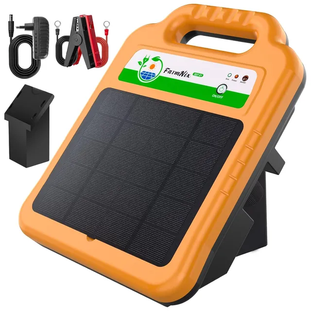 Électrificateur Clôture Électrique Solaire 16km 0,2J, 4,3W 10,4 Ah