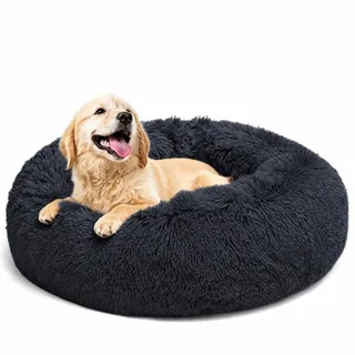 LUOJINYI Panier moelleux pour chien rond, panier pour animaux de compagnie en forme de beignet, lavable avec base antidérapante pour chiens grands, moyens et petits, 70 cm, bleu marine
