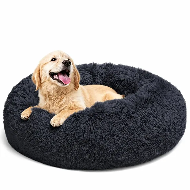 LUOJINYI Panier moelleux pour chien rond, panier pour animaux de compagnie en forme de beignet, lavable avec base antidérapante pour chiens grands, moyens et petits, 70 cm, bleu marine