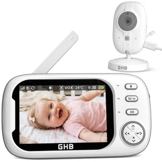 GHB Babyphone Camera Écran LCD 3,5 inches Camera Surveillance Bebe 4X Zoom 8 Berceuses sans WiFi 2,4 GHz Surveillance de Température Vision Nocturne