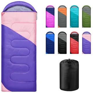 Yarmiene Sac de Couchage, Sac de Couchage Adulte Enfant pour 3-4 Saison, Compact Ultraléger pour Camping et Randonnée, Violet+Rose