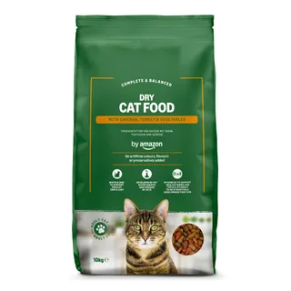 by Amazon - Croquettes complètes pour chats adultes, au poulet, dinde et légumes, 10kg, lot de 1