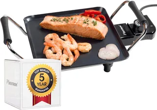 Bestron Plancha électrique, Barbecue electrique avec revêtement anti-adhésif, Gril de table pouvant jusqu'à 2 personnes, avec réglage de la température en continu, Couleur: noir