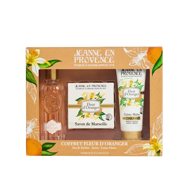 JEANNE EN PROVENCE - Coffret Cadeau pour Femme - Fleur d'Oranger - Eau de Parfum 60 ml + Crème mains 75 ml + Savon solide 100 gr - Fabriqué en France à Grasse