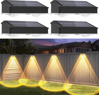 Aourow Applique Murale Solaire Extérieure, Lot de 4 Lampes Solaires LED Étanches IP65, Lampes Solaires Blanc Chaud Extérieures pour Terrasses, Balcons,Clôtures,Escaliers,Jardin Décoration