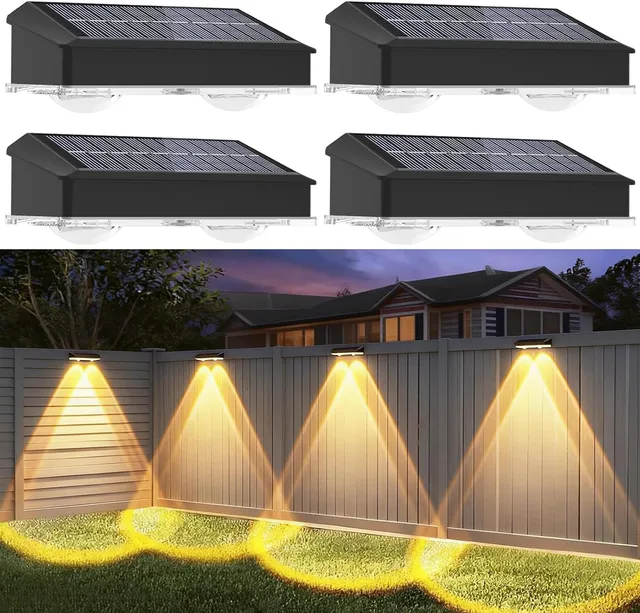 Aourow Applique Murale Solaire Extérieure, Lot de 4 Lampes Solaires LED Étanches IP65, Lampes Solaires Blanc Chaud Extérieures pour Terrasses, Balcons,Clôtures,Escaliers,Jardin Décoration