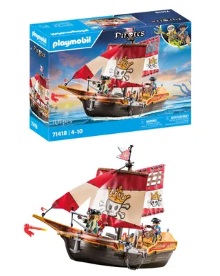 Playmobil 71418 Chaloupe des Pirates, Le Bateau Flotte et Peut être équipé d'un Moteur Submersible, avec des voiles Mobiles, des canons Mobiles et inclinables, Univers Pirates pour Enfants dès 4 Ans