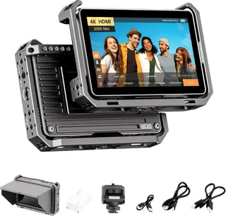 VILTROX DC-X2 2000 nits Moniteur de Champ d'appareil Photo Kit avec Cage de Montage 6" Écran Tactile DSLR avec écran Tactile DSLR 1920x1080 IPS 4K HDMI Loop in/Out 3D LUTs Pare-Soleil Batterie