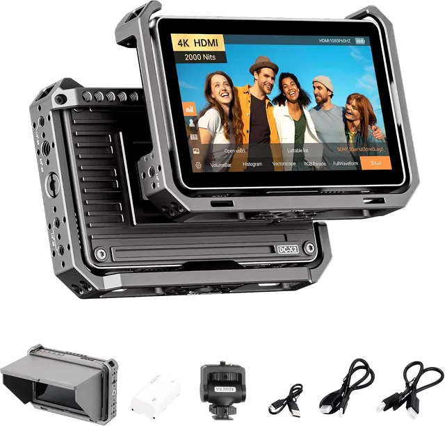 VILTROX DC-X2 2000 nits Moniteur de Champ d'appareil Photo Kit avec Cage de Montage 6" Écran Tactile DSLR avec écran Tactile DSLR 1920x1080 IPS 4K HDMI Loop in/Out 3D LUTs Pare-Soleil Batterie