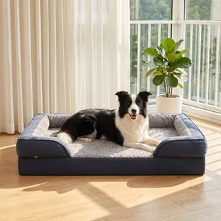 JOEJOY Panier Chien Grande Taille Orthopedique, Memoire de Forme Lit pour Chien Dehoussable Lavable, Coussin avec Structure en Nid d'abeille et Doublure Imperméable, Gris Foncé