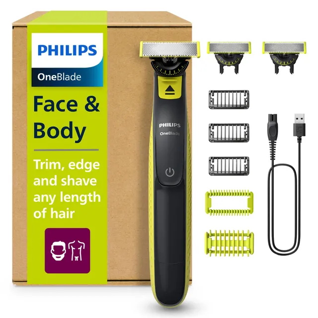 Philips OneBlade 360 Authentic Barber, Electric Facial & Body Shaver & Trimmer, 3x 360 Blades, 3x Fledgling Beard Comb (1.3.5"), 1x Body Kit, QP2824/31