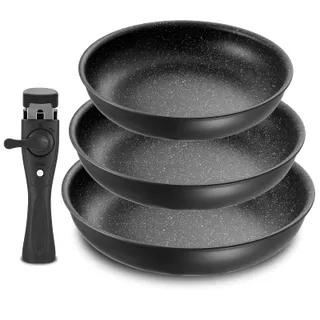 Fadware Lot de 3 Poêles Antiadhésives à Poignée Amovible (20/24/28 cm)