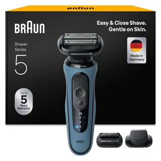 Braun Rasoir Electrique Homme Series 5 52-A1820SI, Azure, Etanche, Lames Flexibles Pour Raser Doucement Le Visage, 2 Modes De Rasage, Coffret Avec Accessoire Tondeuse A Barbe De Trois Jours