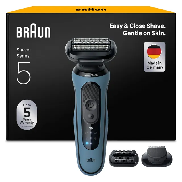 Braun Rasoir Electrique Homme Series 5 52-A1820SI, Azure, Etanche, Lames Flexibles Pour Raser Doucement Le Visage, 2 Modes De Rasage, Coffret Avec Accessoire Tondeuse A Barbe De Trois Jours