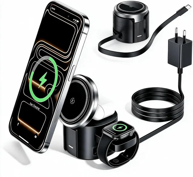 Chargeur Induction 3-en-1 Magnétique Rapide Pliable 25W pour MagSafe