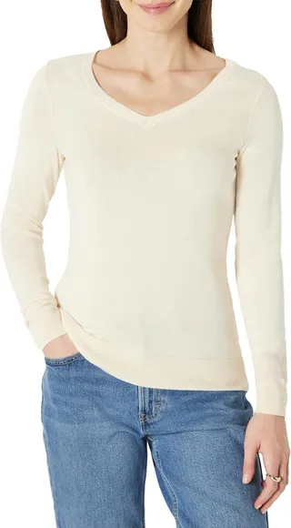 Amazon Essentials Pull Léger Coupe Classique à Manches Longues à Col en V Femme