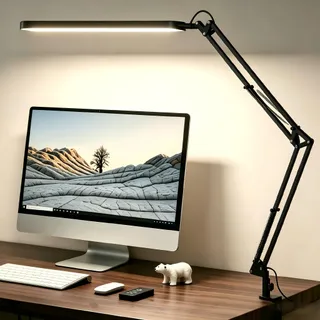 SKYLEO Lampe de Bureau LED- Lampe Architecte 1300LM - 5 Modes de Couleur X 11 Niveaux de Luminosité - Bras Pivotant Réglable - Fonction Minuterie et Mémoire - 12W Desk Lamp - Noir
