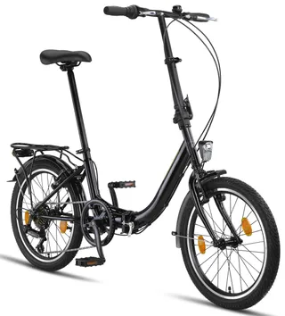 Chillaxx Bike Urban Vélo pliant 20 ", dérailleur à 6 vitesses, lumière, système de pliage rapide, vélo pliable léger, porte-bagages (noir)